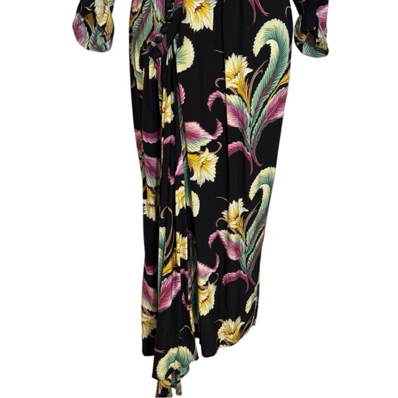 KAREN ALEXANDER Vintage 80’s Black Brocade Tropical Dress Size 6 Floral Party - Picture 4 of 14